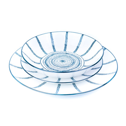 Conjunto de Louça 12 Peças com Padrão Radial - Azul (4 Pessoas)