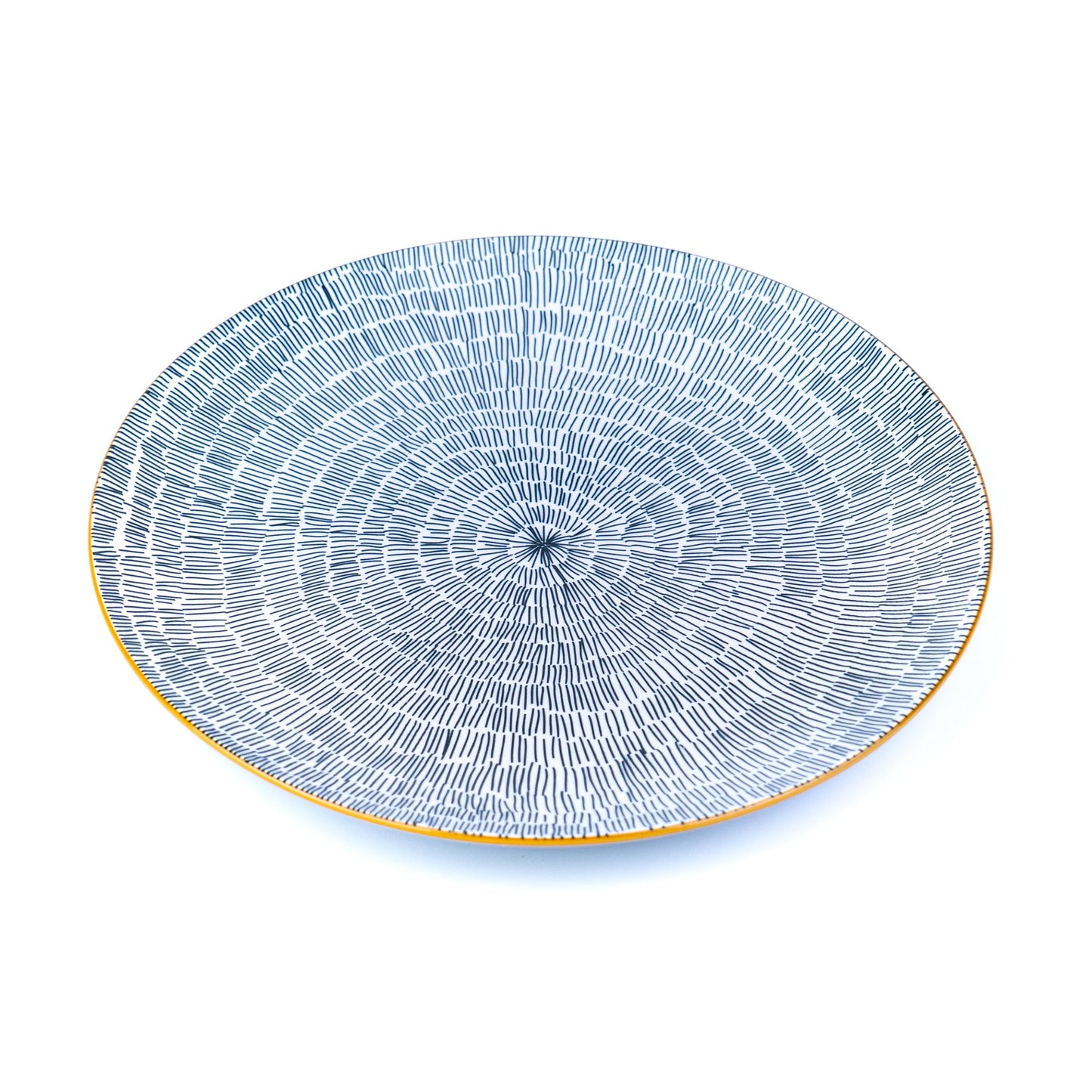 Conjunto de Louça 12 Peças com Padrão Radial e Borda Dourada - Azul Acinzentado (4 Pessoas)