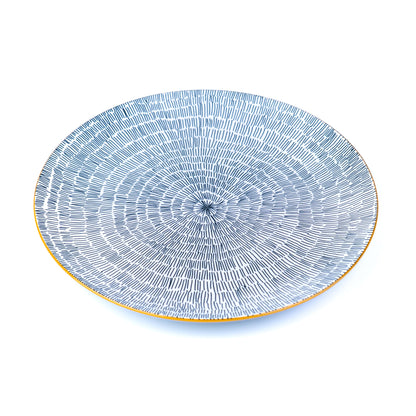 Conjunto de Louça 12 Peças com Padrão Radial e Borda Dourada - Azul Acinzentado (4 Pessoas)