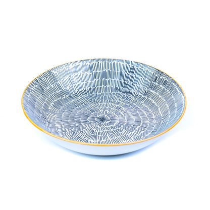 Conjunto de Louça 12 Peças com Padrão Radial e Borda Dourada - Azul Acinzentado (4 Pessoas)