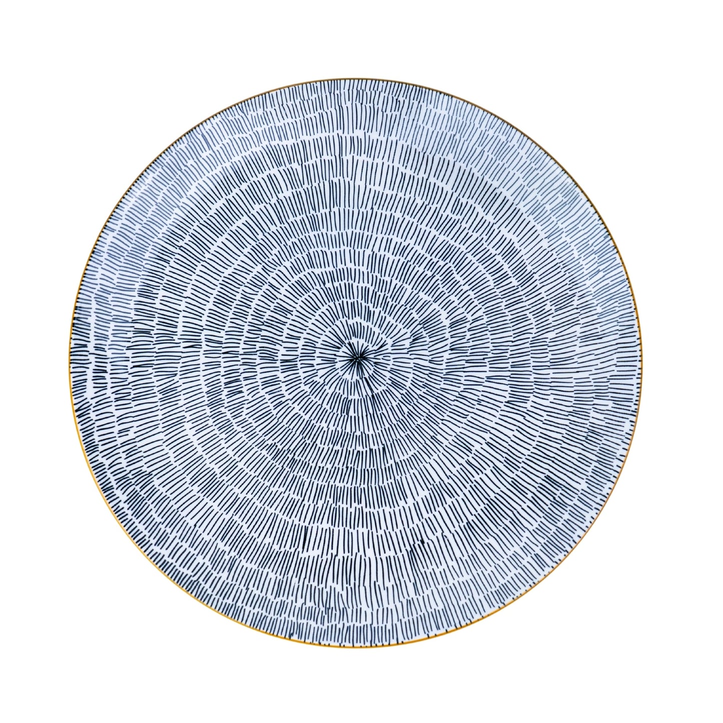 Conjunto de Louça 12 Peças com Padrão Radial e Borda Dourada - Azul Acinzentado (4 Pessoas)