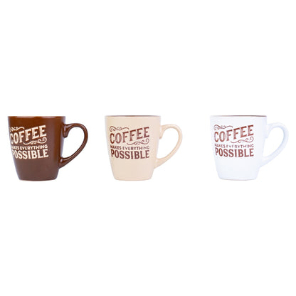 Caneca Pequena de Cerâmica 220cc "Coffee Makes Everything Possible" - 3 Cores