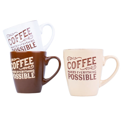 Caneca Pequena de Cerâmica 220cc "Coffee Makes Everything Possible" - 3 Cores
