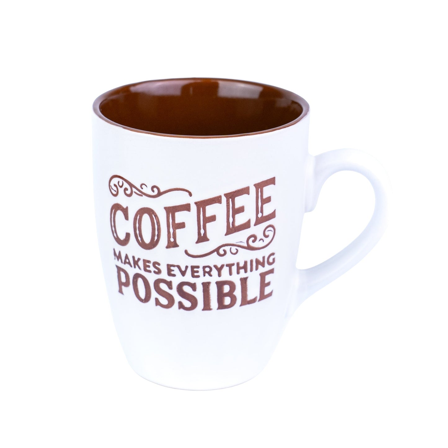 Caneca de Cerâmica 330cc "Coffee Makes Everything Possible" - 3 Cores Disponíveis