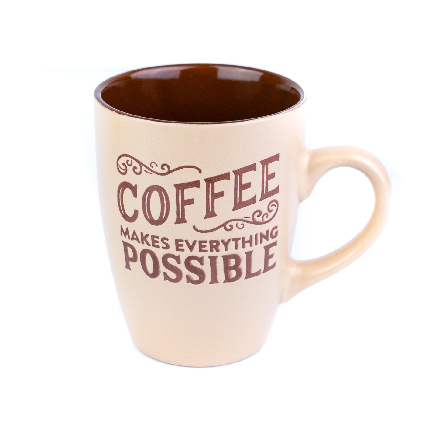 Caneca de Cerâmica 330cc "Coffee Makes Everything Possible" - 3 Cores Disponíveis