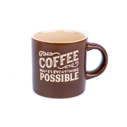 Caneca Pequena de Cerâmica 170cc "Coffee Makes Everything Possible" - 3 Cores