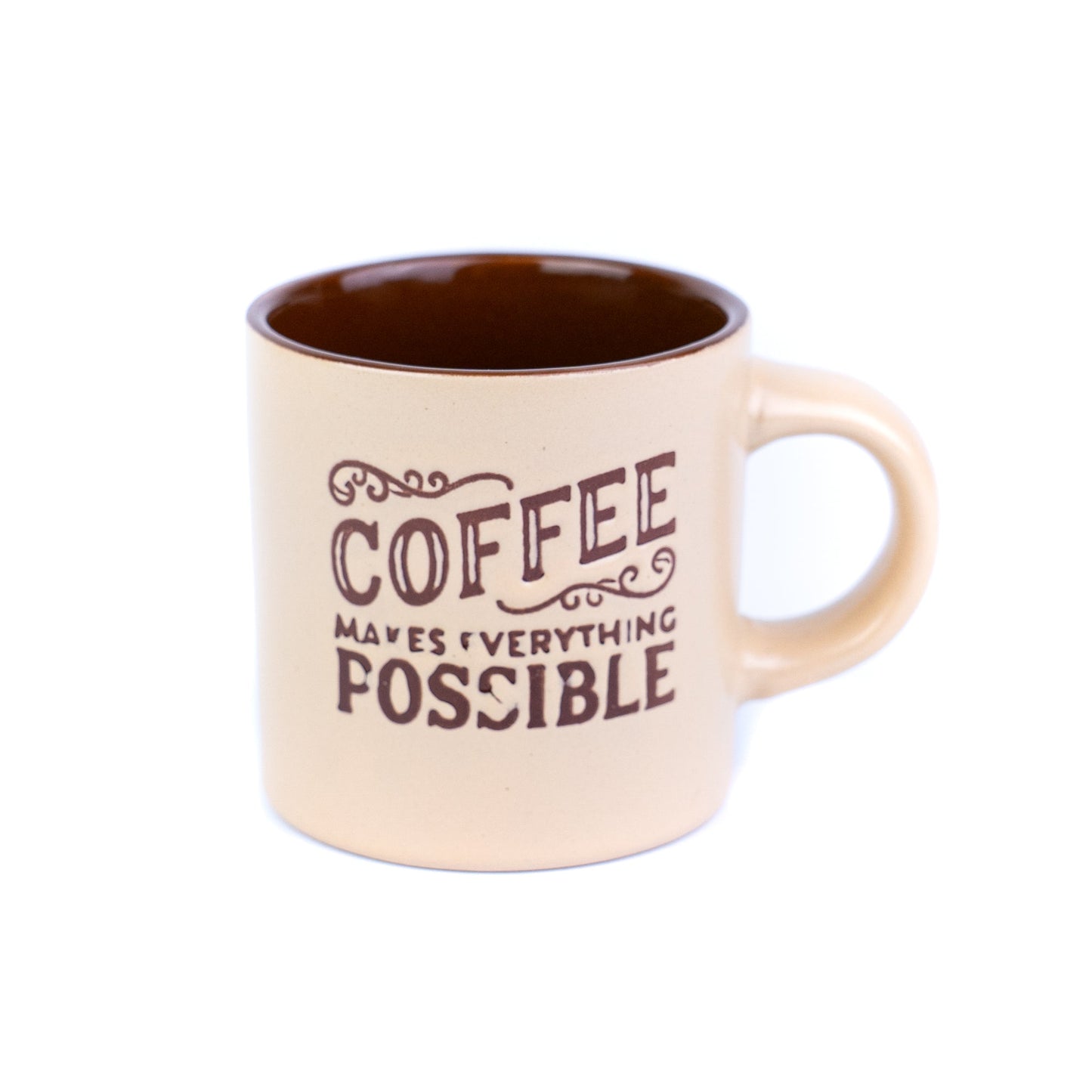 Caneca Pequena de Cerâmica 170cc "Coffee Makes Everything Possible" - 3 Cores