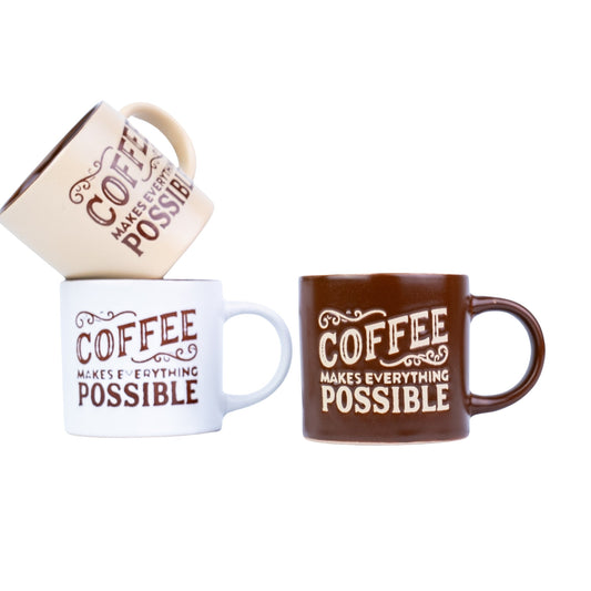 Chávena de Café Espresso 90cc "Coffee Makes Everything Possible" - 3 Cores