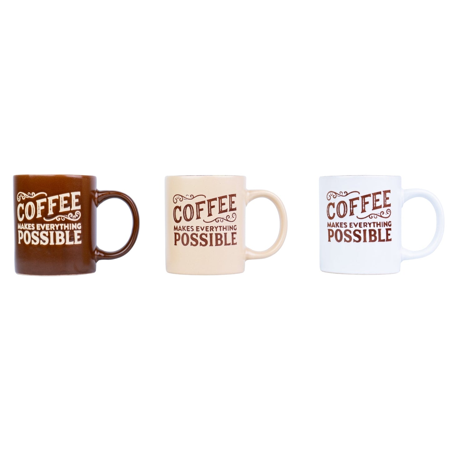 Taza de cerámica de 330 cc "El café lo hace todo posible" - 3 colores disponibles