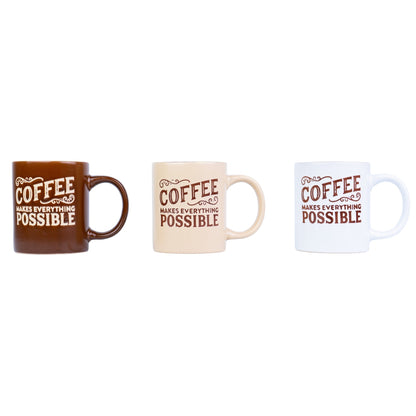 Taza de cerámica de 330 cc "El café lo hace todo posible" - 3 colores disponibles