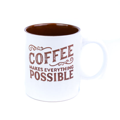 Taza de cerámica de 330 cc "El café lo hace todo posible" - 3 colores disponibles
