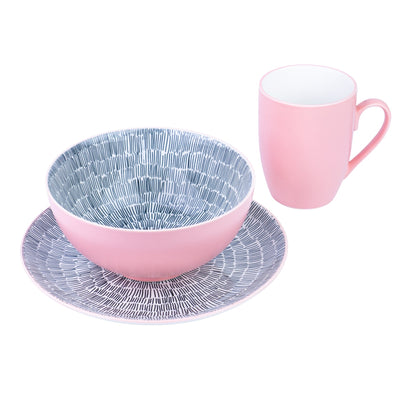 Conjunto de Pequeno-Almoço 6 Peças com Padrão Radial - Rosa (2 Pessoas)