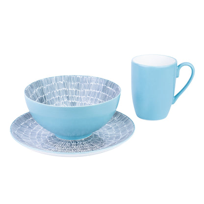 Conjunto de Pequeno-Almoço 6 Peças com Padrão de Linhas - Azul (2 Pessoas)