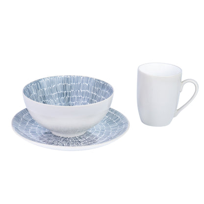 Conjunto de Pequeno-Almoço 6 Peças com Padrão Radial - Branco (2 Pessoas)