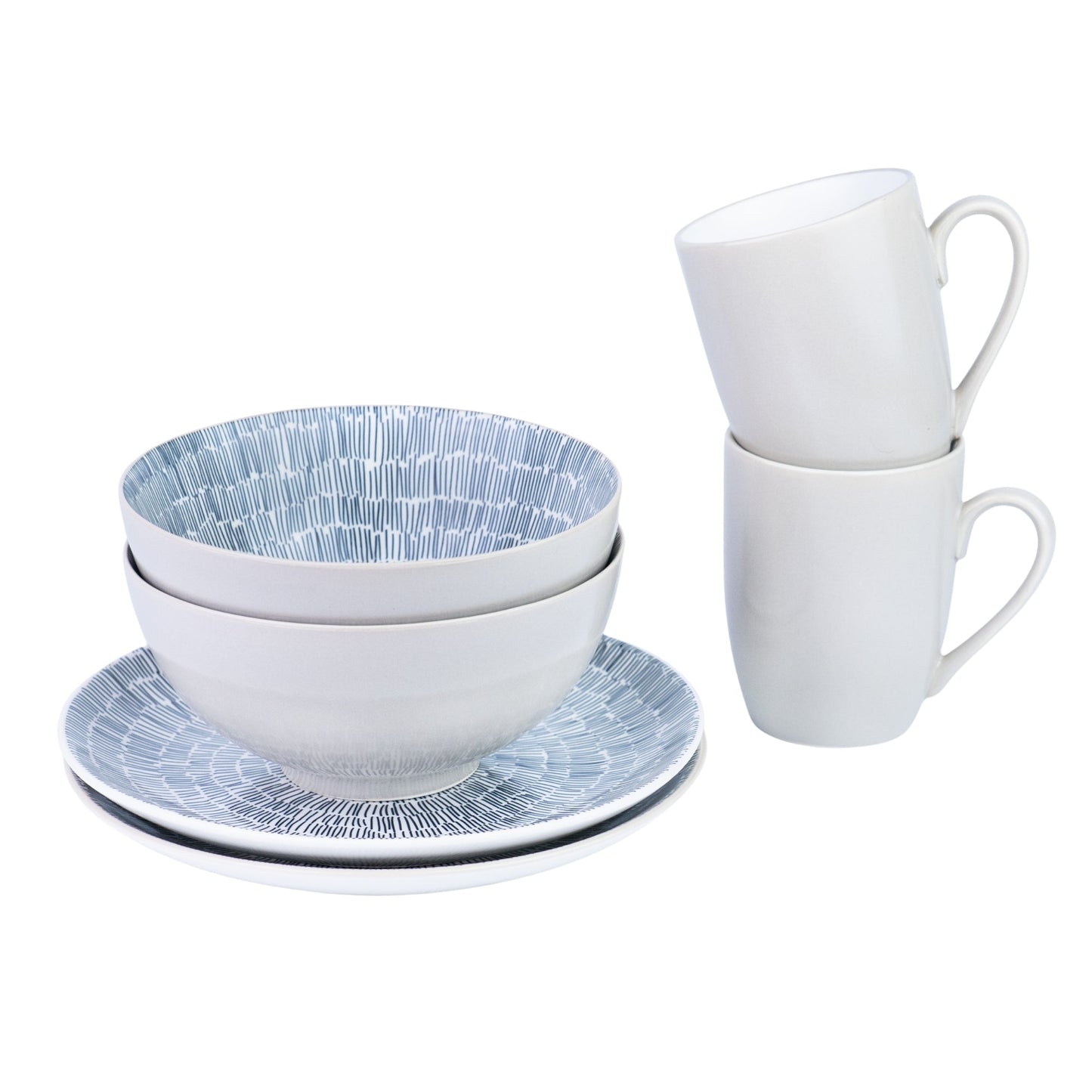 Conjunto de Pequeno-Almoço 6 Peças com Padrão Radial - Branco (2 Pessoas)