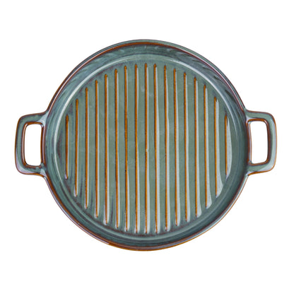 Prato de Cerâmica para Grelhados com Pegas - Verde Jade (24,5x20cm)