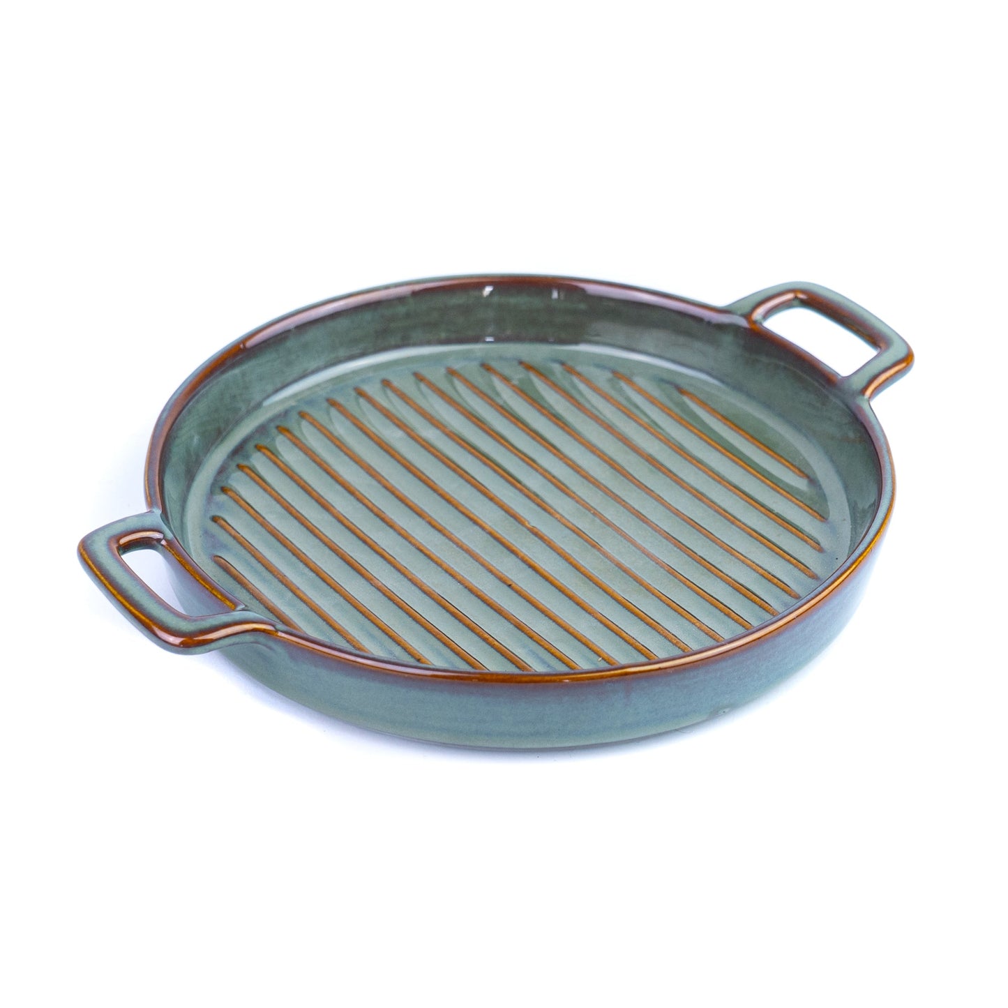 Prato de Cerâmica para Grelhados com Pegas - Verde Jade (24,5x20cm)