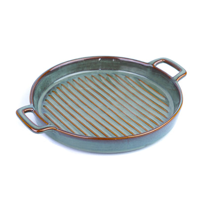 Prato de Cerâmica para Grelhados com Pegas - Verde Jade (24,5x20cm)