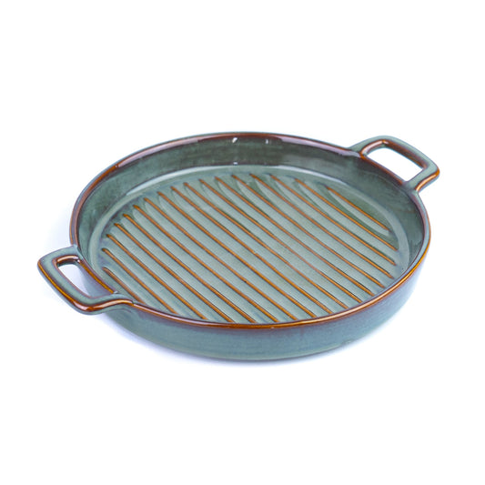 Prato de Cerâmica para Grelhados com Pegas - Verde Jade (24,5x20cm)