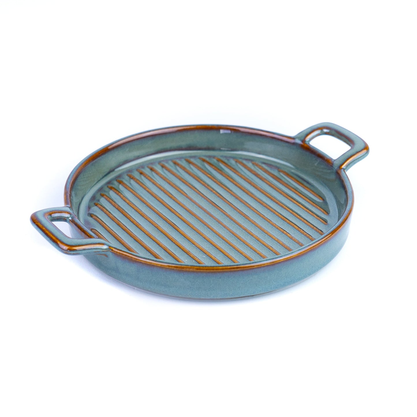 Prato de Cerâmica para Grelhados com Pegas - Verde Jade (20,5x16cm)