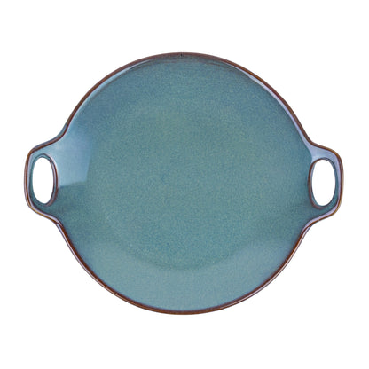 Prato Redondo de Cerâmica com Asas e Bordas Onduladas em Verde Jade 19x19x4,7cm