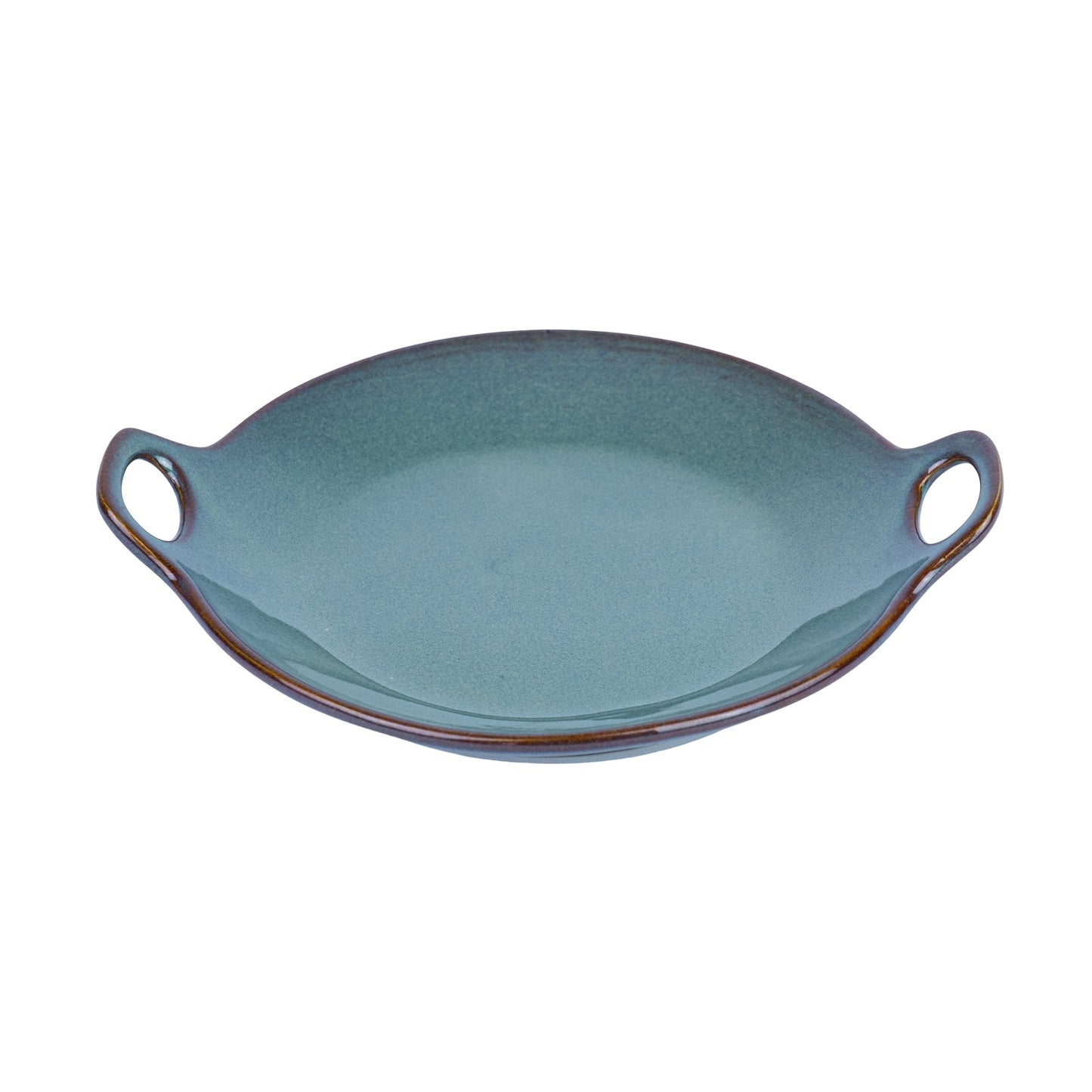 Prato Redondo de Cerâmica com Asas e Bordas Onduladas em Verde Jade 19x19x4,7cm