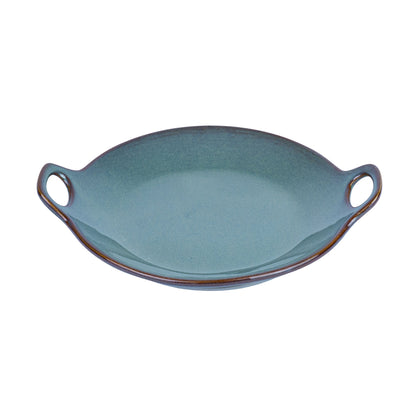 Prato Redondo de Cerâmica com Asas e Bordas Onduladas em Verde Jade 19x19x4,7cm