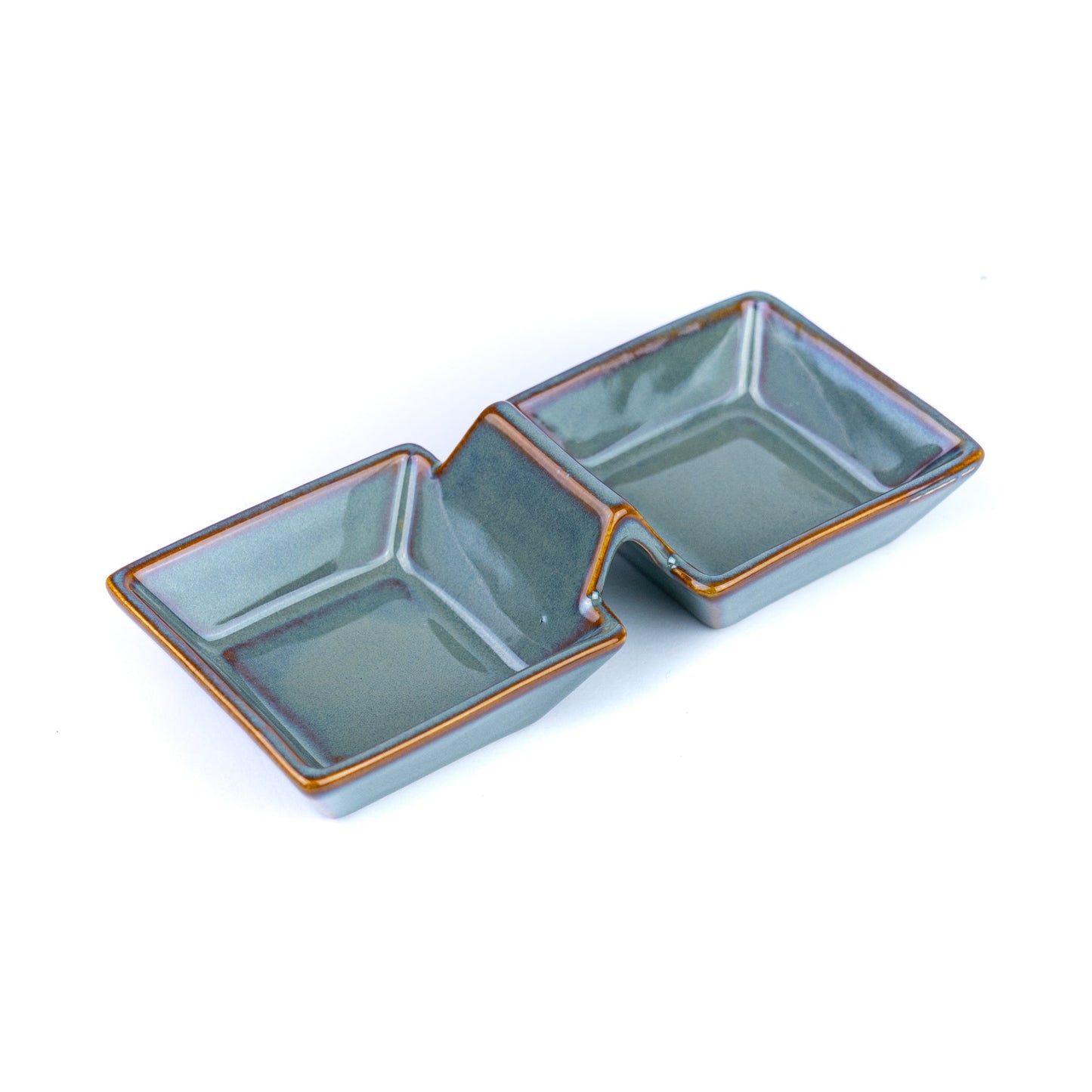 Prato Duplo de Cerâmica para Molhos com Pega - Verde Jade (17,5cm)