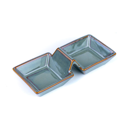 Prato Duplo de Cerâmica para Molhos com Pega - Verde Jade (17,5cm)