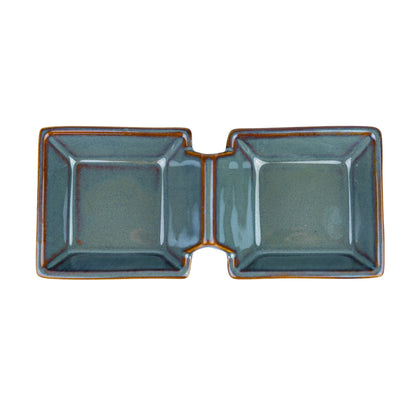 Prato Duplo de Cerâmica para Molhos com Pega - Verde Jade (17,5cm)