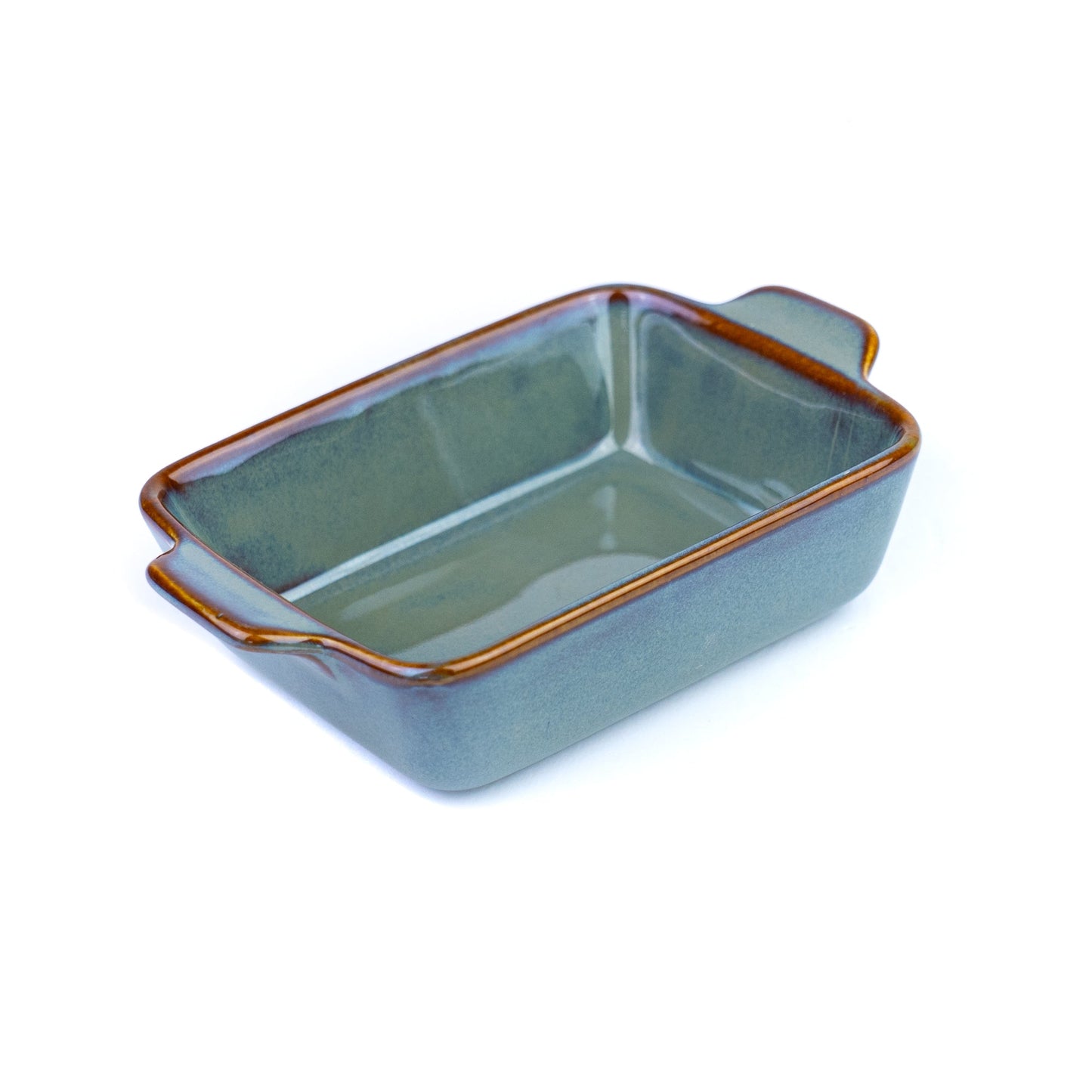 Travessa Retangular Pequena de Cerâmica com Asas em Verde Jade 13,8x9x3,5cm