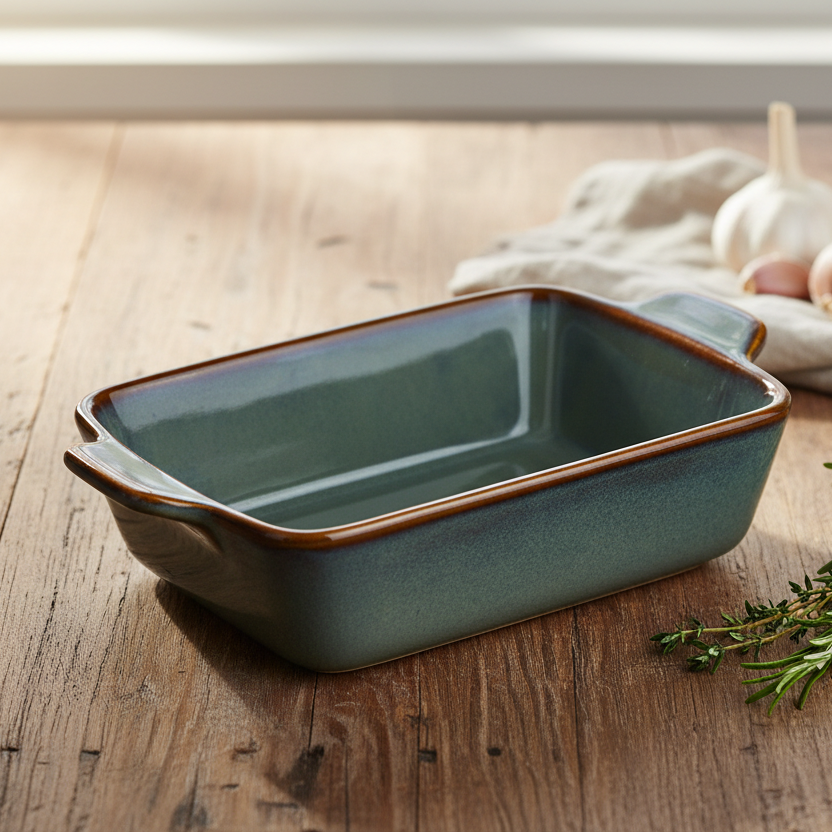 Travessa Retangular Pequena de Cerâmica com Asas em Verde Jade 13,8x9x3,5cm