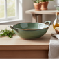 Tigela Oval de Cerâmica com Pegas - Verde Jade (17x21,5x5,6cm)