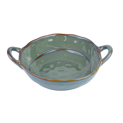 Tigela Oval de Cerâmica com Pegas - Verde Jade (17x21,5x5,6cm)
