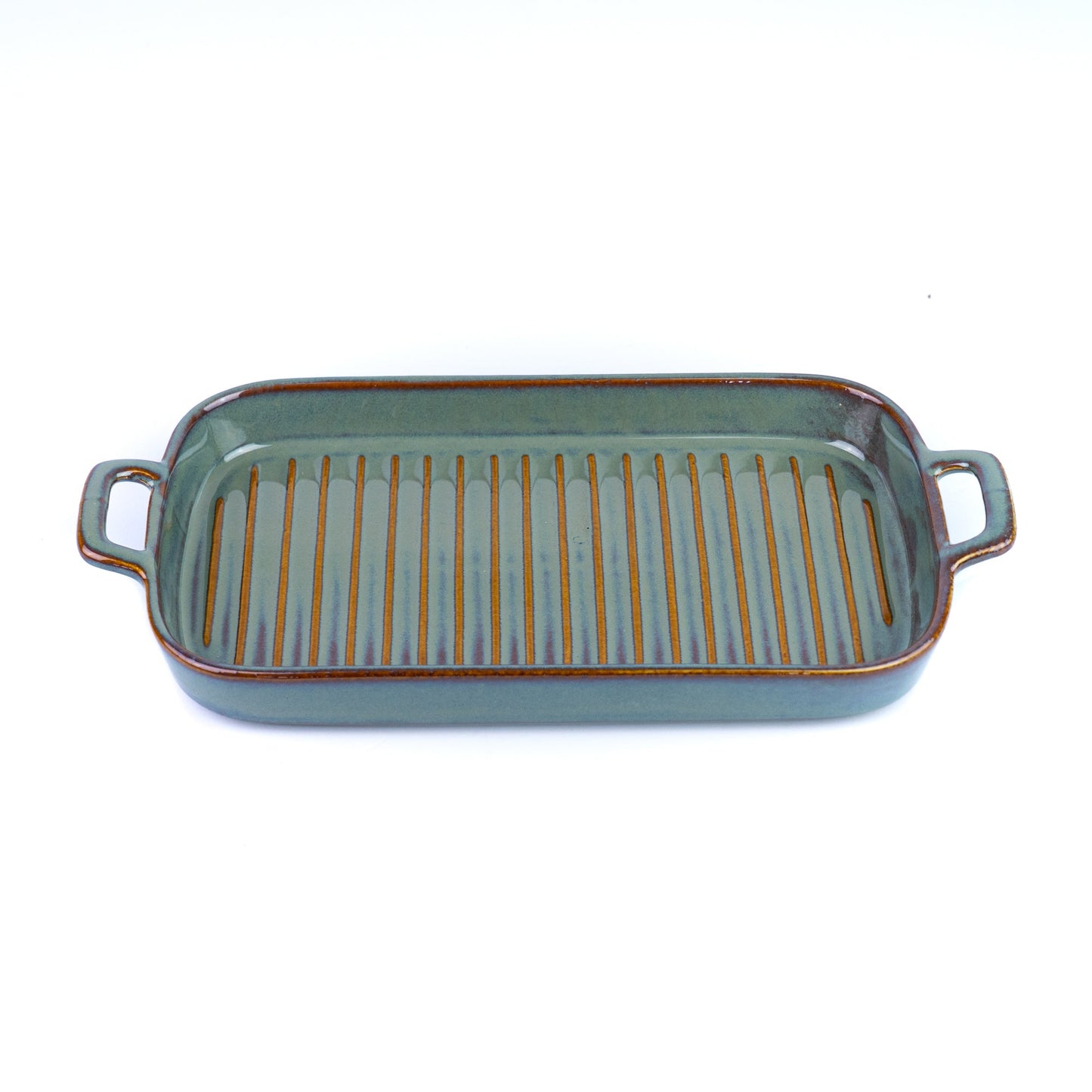 Prato de Cerâmica para Grelhados com Pegas - Verde Jade (15,5x30cm)