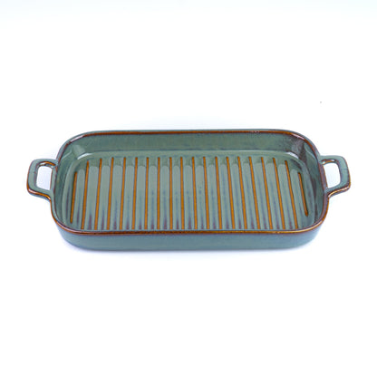 Prato de Cerâmica para Grelhados com Pegas - Verde Jade (15,5x30cm)