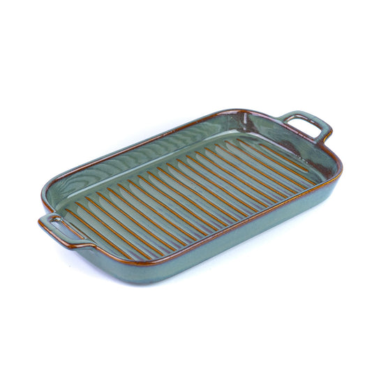 Prato de Cerâmica para Grelhados com Pegas - Verde Jade (15,5x30cm)