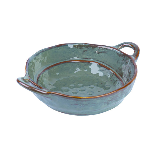 Tigela de Cerâmica Artesanal com Asas e Textura Orgânica em Verde Jade