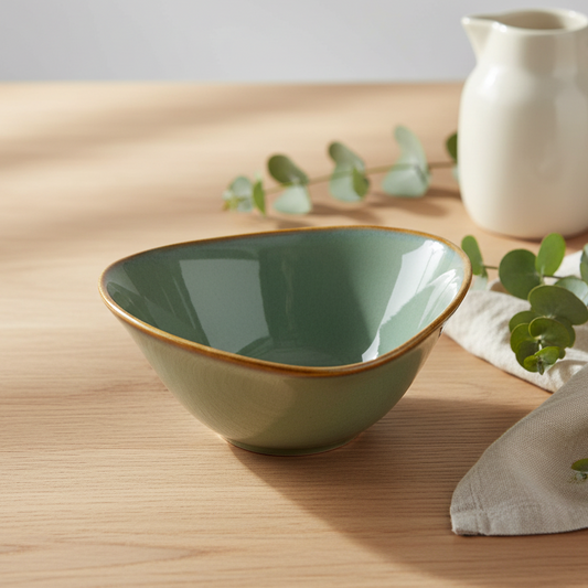 Tigela Média de Cerâmica com Forma Assimétrica em Verde Jade 14x12x5,8cm