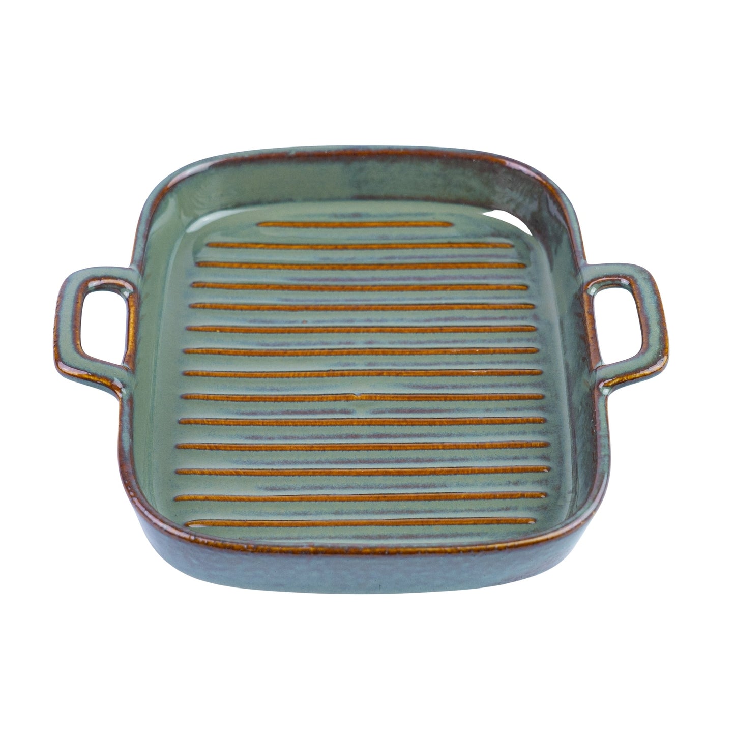 Prato de Cerâmica para Grelhados Quadrado com Pegas - Verde Jade (19x20cm)