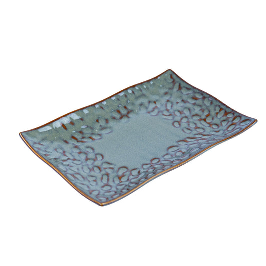 Prato Retangular de Cerâmica com Padrão Orgânico em Verde Jade