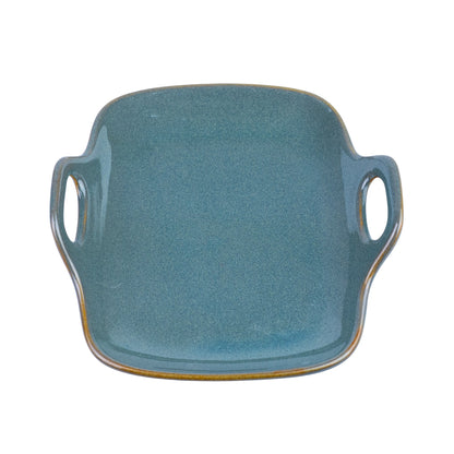 Prato Quadrado de Cerâmica com Asas e Cantos Arredondados em Verde Jade 19x18,5cm