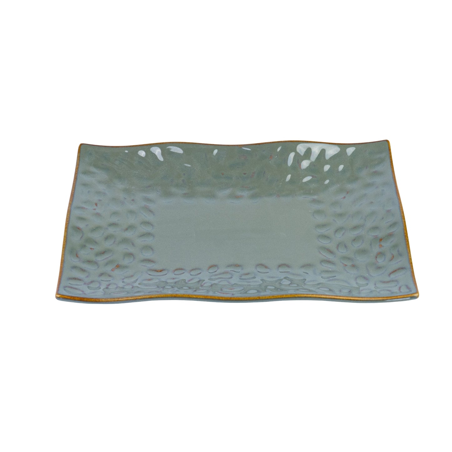 Prato Retangular de Cerâmica com Textura Orgânica em Verde Jade 28x20cm