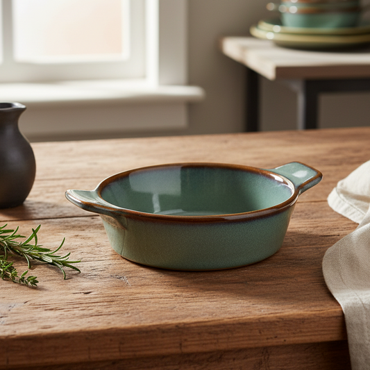 Tigela Redonda de Cerâmica com Asas em Verde Jade 14x11x3,8cm