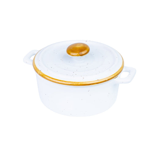 Tigela de Cerâmica Branca com Tampa e Borda Dourada 12,5x5,5cm