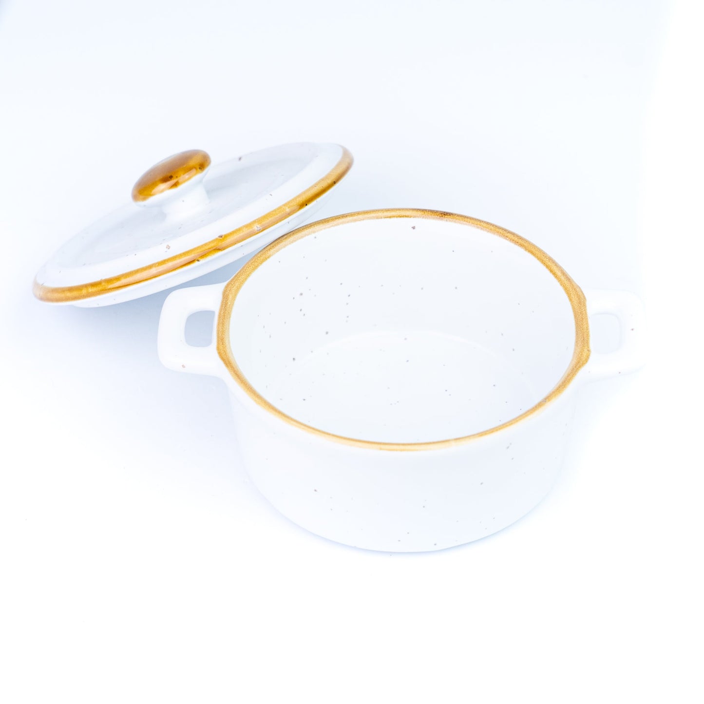 Tigela de Cerâmica Branca com Tampa e Borda Dourada 12,5x5,5cm