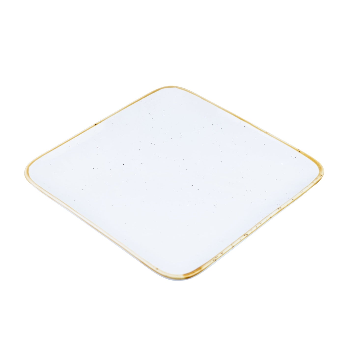 Prato Quadrado Extra Grande de Cerâmica Branca com Borda Dourada 25x25x2,6cm