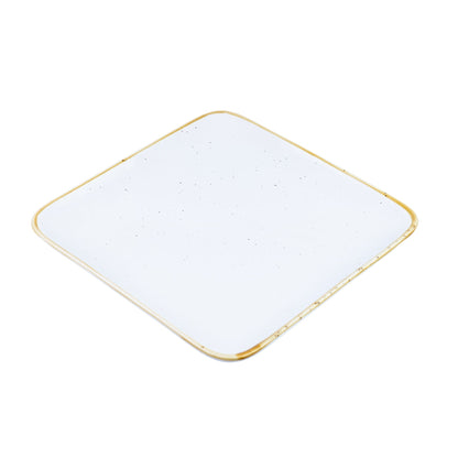 Prato Quadrado Extra Grande de Cerâmica Branca com Borda Dourada 25x25x2,6cm