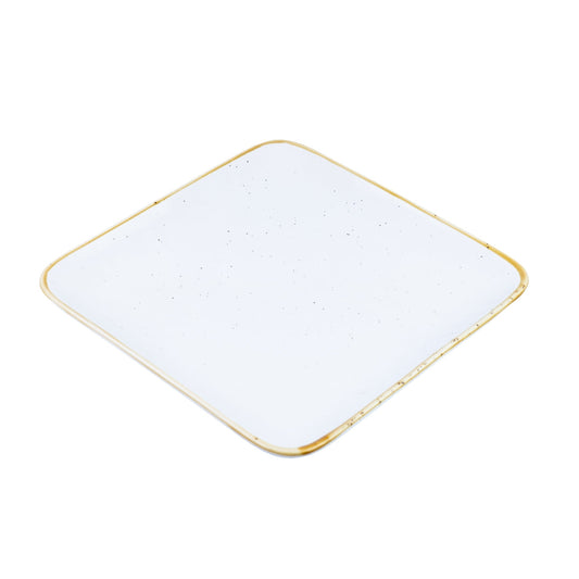 Prato Quadrado Extra Grande de Cerâmica Branca com Borda Dourada 25x25x2,6cm