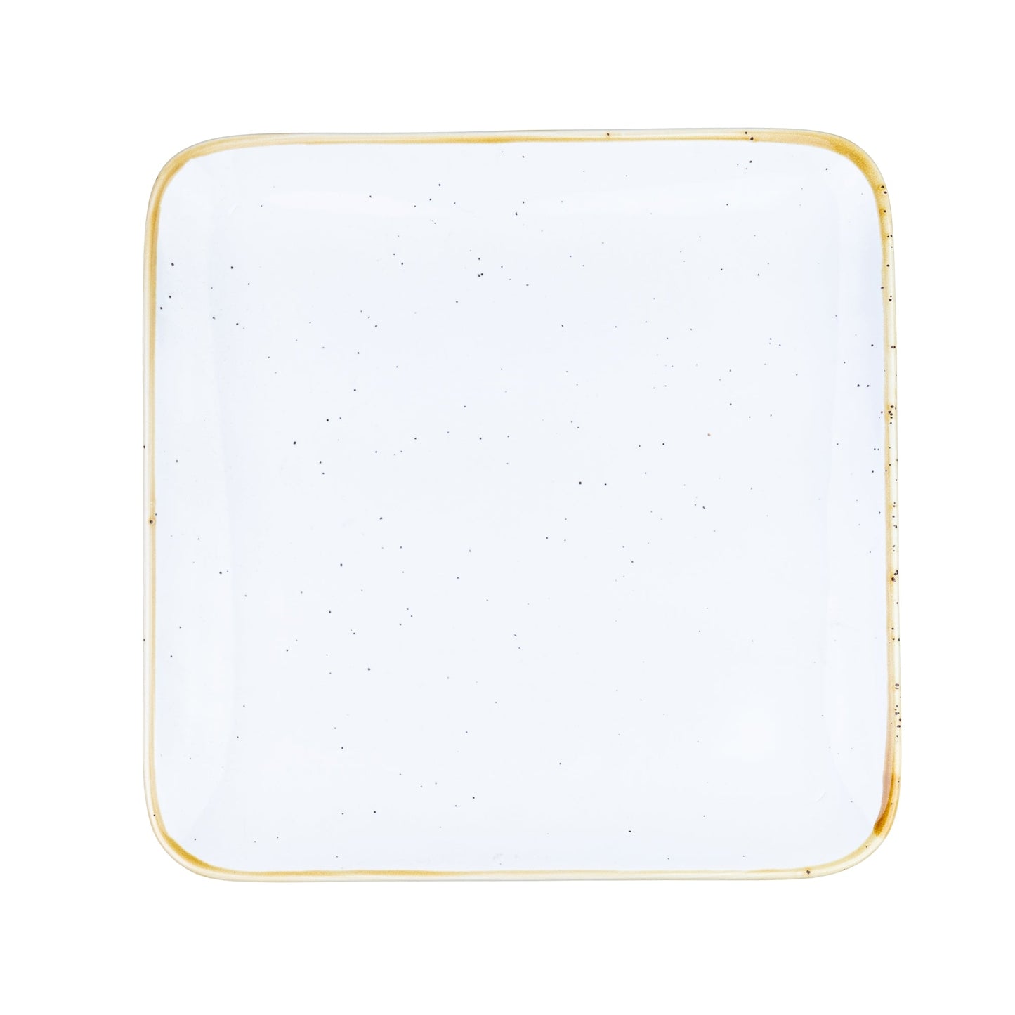 Prato Quadrado Extra Grande de Cerâmica Branca com Borda Dourada 25x25x2,6cm